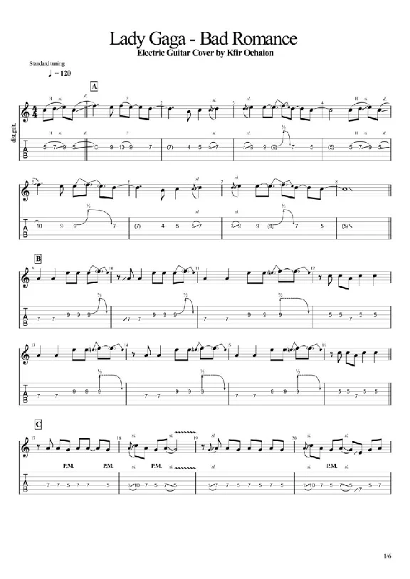 Tabs Kfir Ochaion - Lady Gaga - Bad Romance - Electric