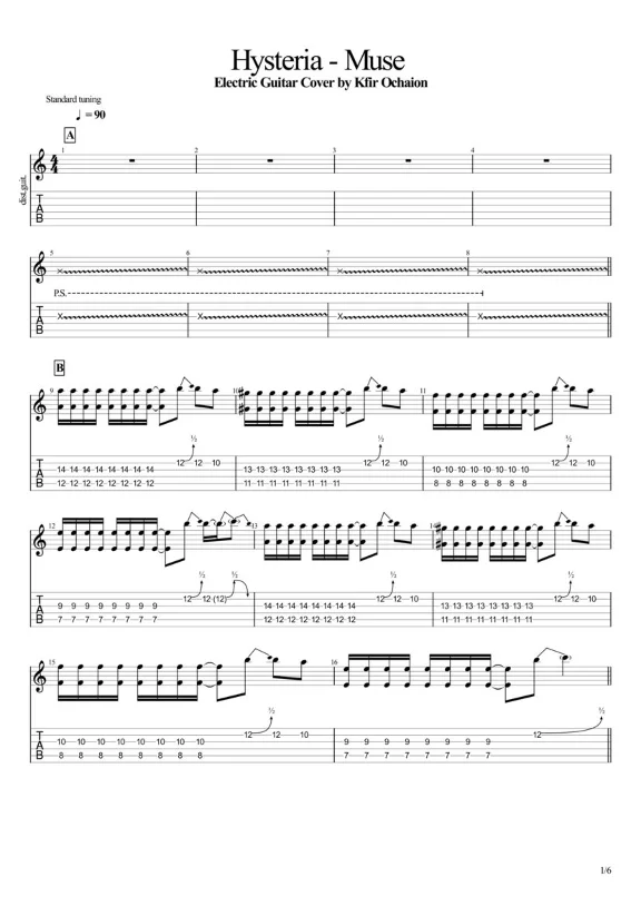 Tabs Kfir Ochaion - Muse - Hysteria - Electric Guitar