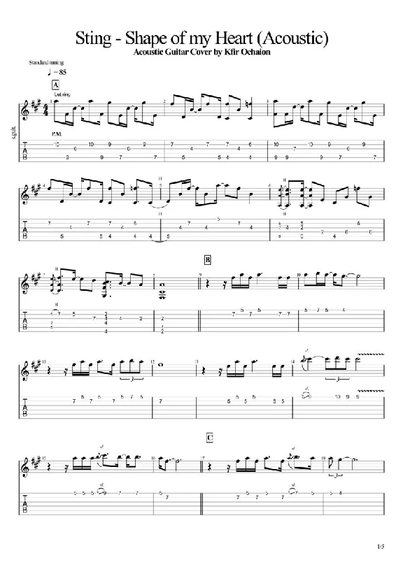Tabs Kfir Ochaion - Sting - Shape of My Heart -Acoustic