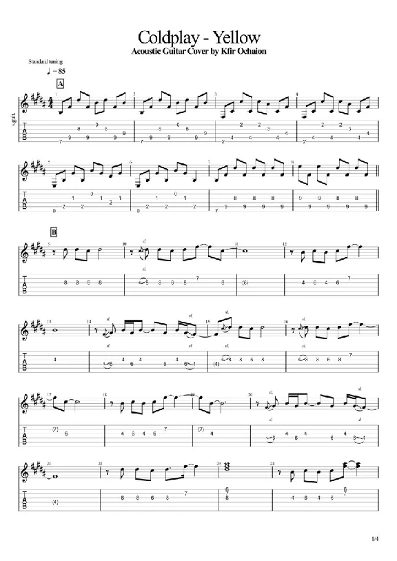 Tasb Kfir Ochaion - Coldplay - Yellow - Acoustic Cover