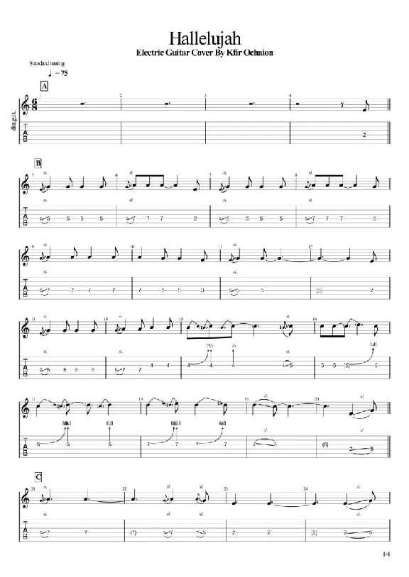 Табы Kfir Ochaion - Hallelujah - Leonard Cohen - Electr