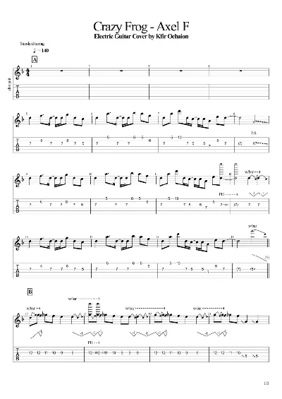 Tabs Kfir Ochaion - Crazy Frog - Axel F - Metal Cover