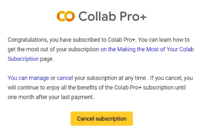 Google Collab | Colab Pro and Pro+ subscription 1 month
