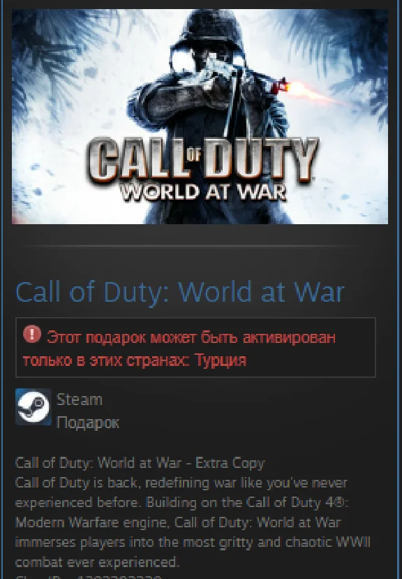 Call of Duty: World at War STEAM GIFT Turkey