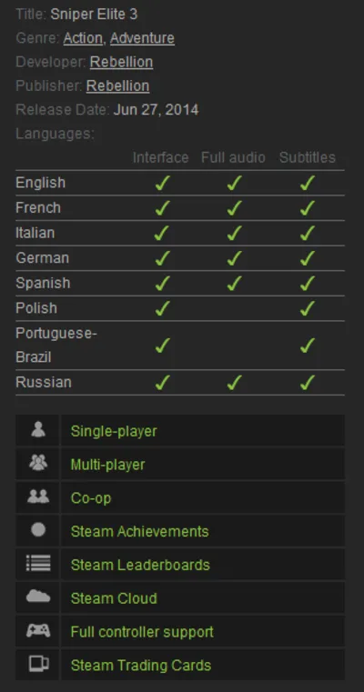 Sniper Elite 3 (Steam Gift / Region Free)