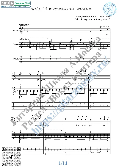 What a Wonderful World (Vocals Guitar Sheet Music Tabs)