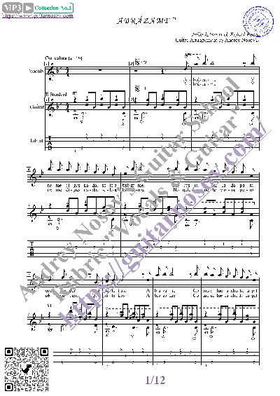 Abrazame (Vocals Guitar Sheet Music Tabs)