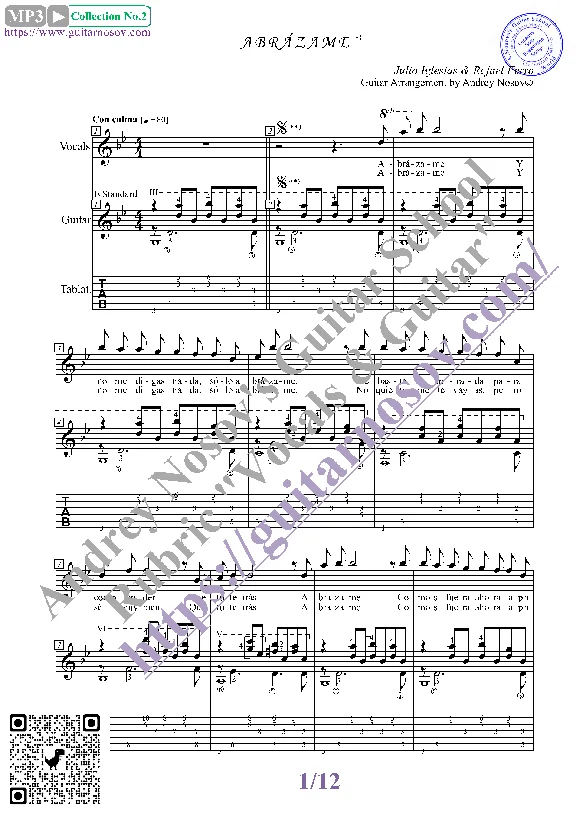Abrazame (Vocals Guitar Sheet Music Tabs)