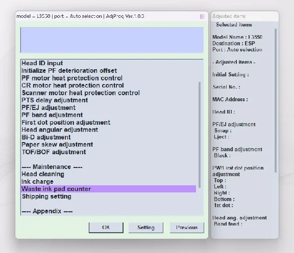 EPSON AdjProg Reset L3550 L3556 L5590