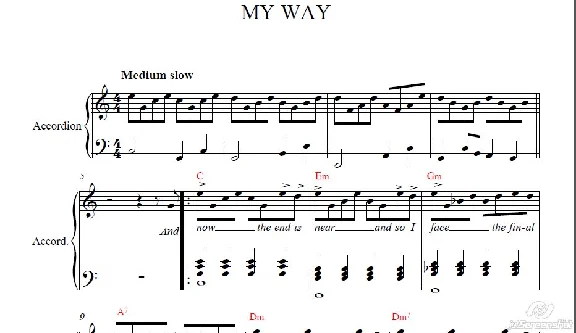My Way ноты для аккордеона ( Фрэнк Синатра)