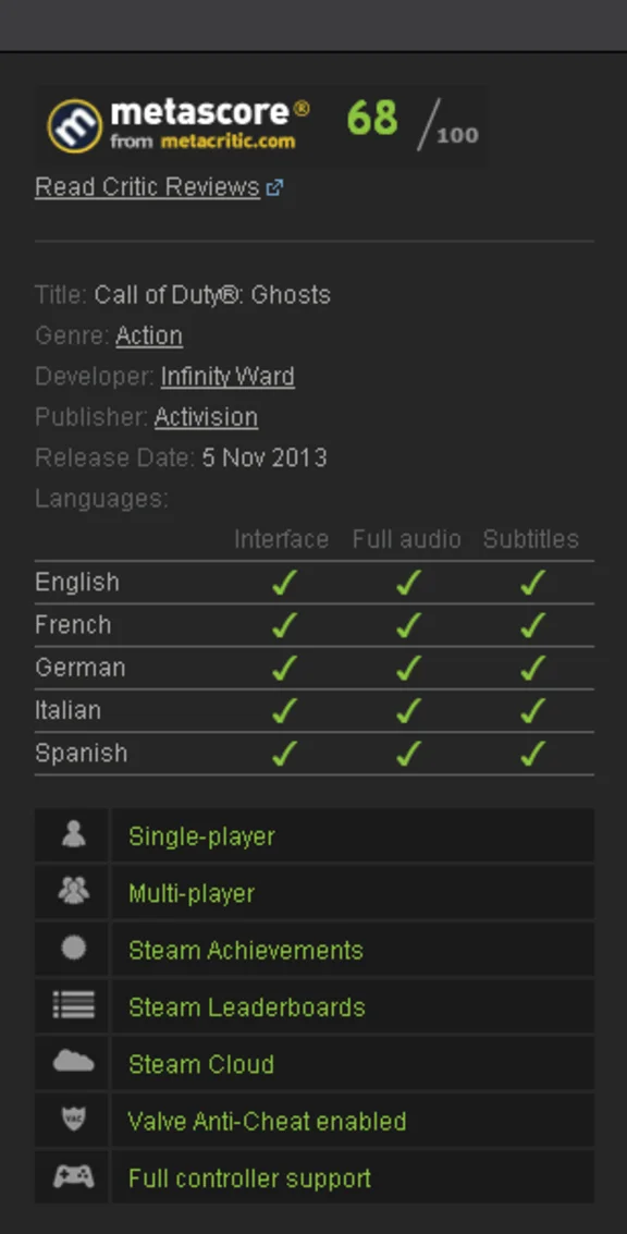 Call of Duty: Ghosts (Steam KEY / ROW / Region Free)