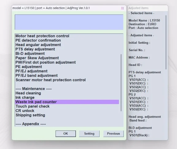 EPSON AdjProg Reset L15150 L11160 WF-7830