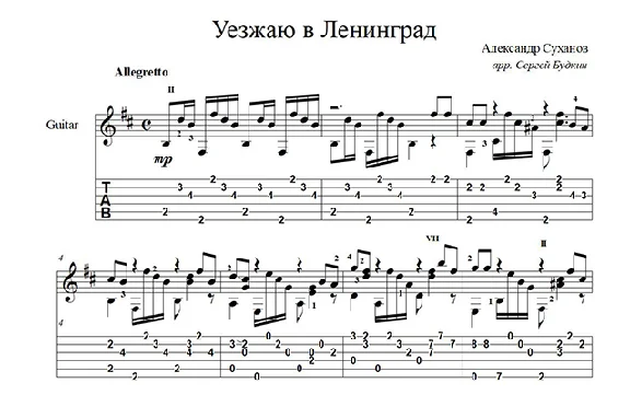 I´m leaving for Leningrad (A. Sukhanov) notes fo guitar