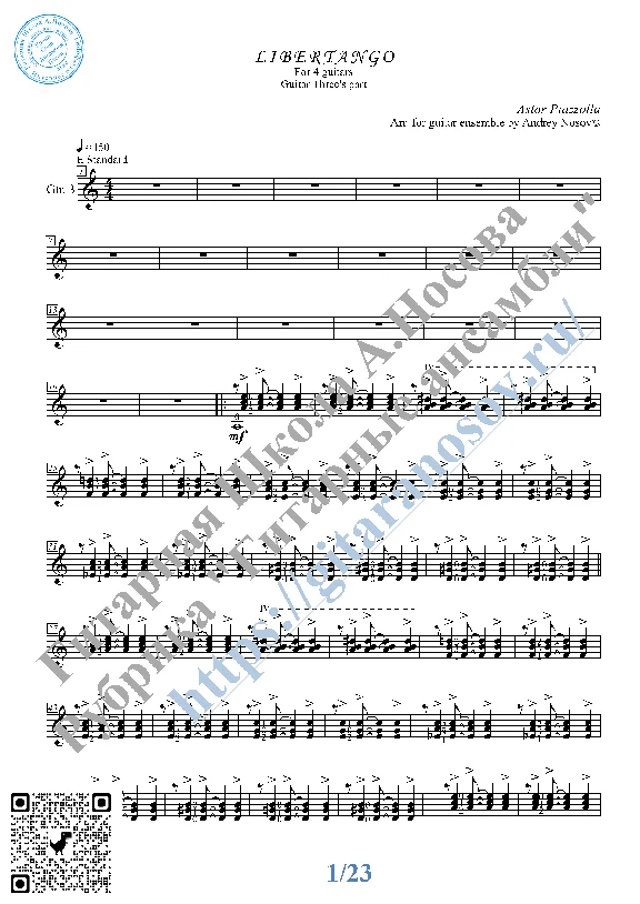 Libertango (Sheet music for 4 guitars)