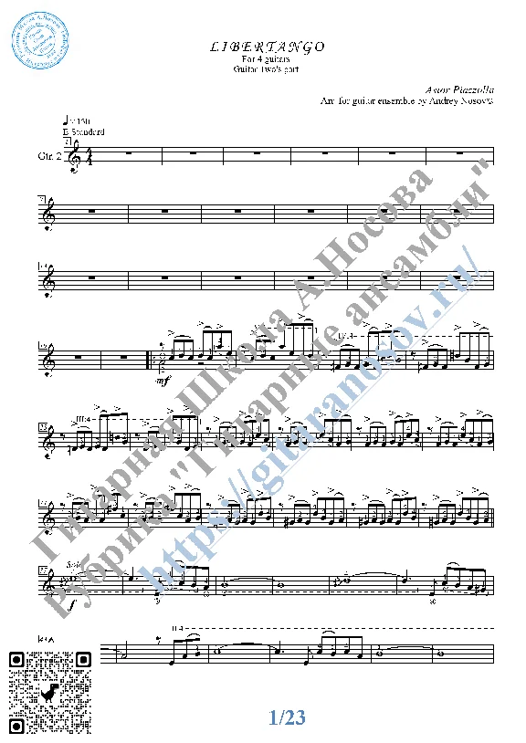 Libertango (Sheet music for 4 guitars)