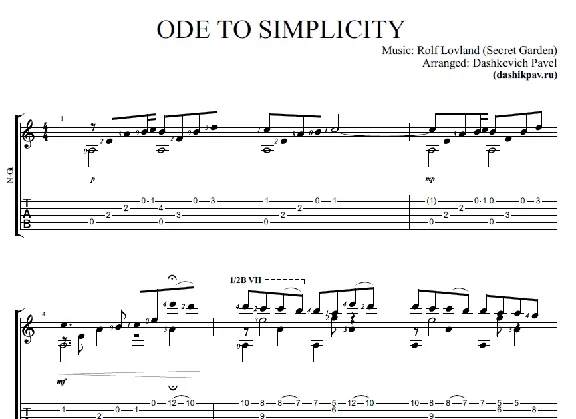 Ode to Simplisity(Secret Garden)-ноты и табы для гитары