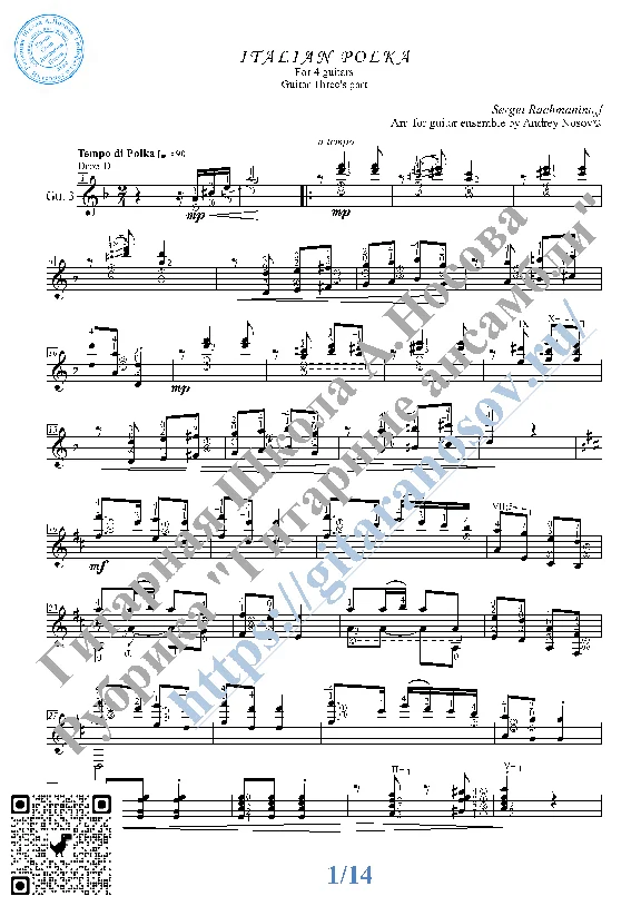 Italian Polka (Sheet Music for 4 guitars)