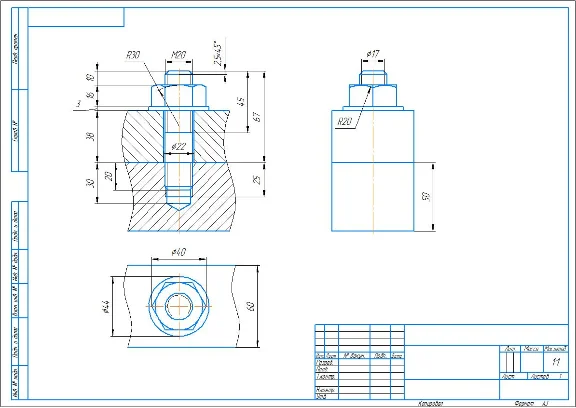 Connection with M20 stud. Hairpin connection. Compass.