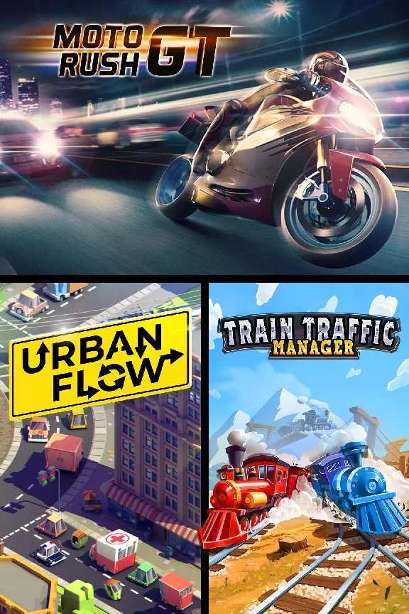 🎮Moto Rush GT + Urban Flow + Train Traffic Manager 💚X