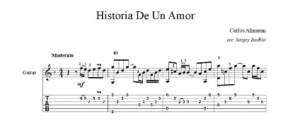 Historia De Un Amor (Карлос Альмаран) ноты для гитары