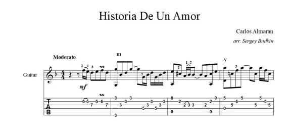 Historia De Un Amor (Карлос Альмаран) ноты для гитары