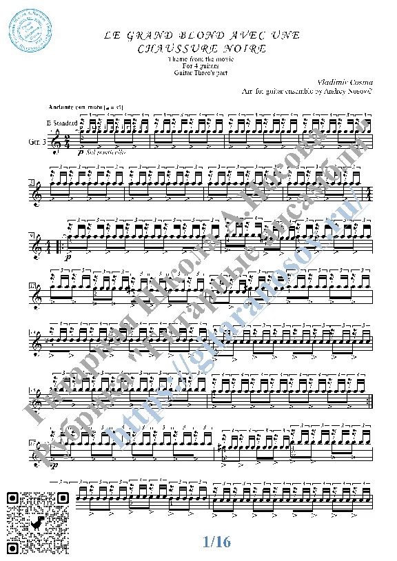 Tall blonde (Sheet Music for 4 guitars)
