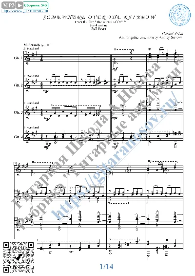 Somewhere over the Rainbow (Sheet Music for 4 guitars)