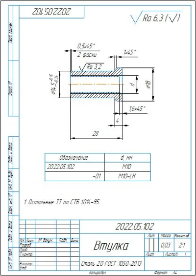 Threaded bushing. Working drawing of the compass bushin