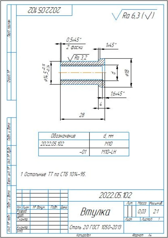 Threaded bushing. Working drawing of the compass bushin