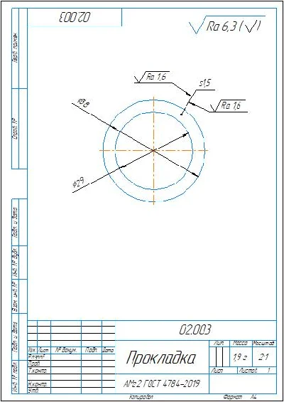 02.003 gasket. Working drawing of a part in a compass