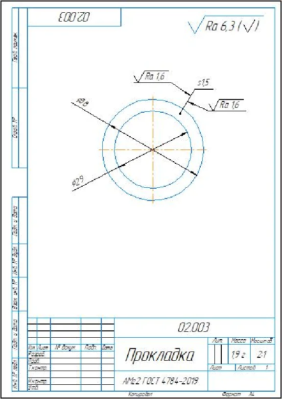 02.003 gasket. Working drawing of a part in a compass