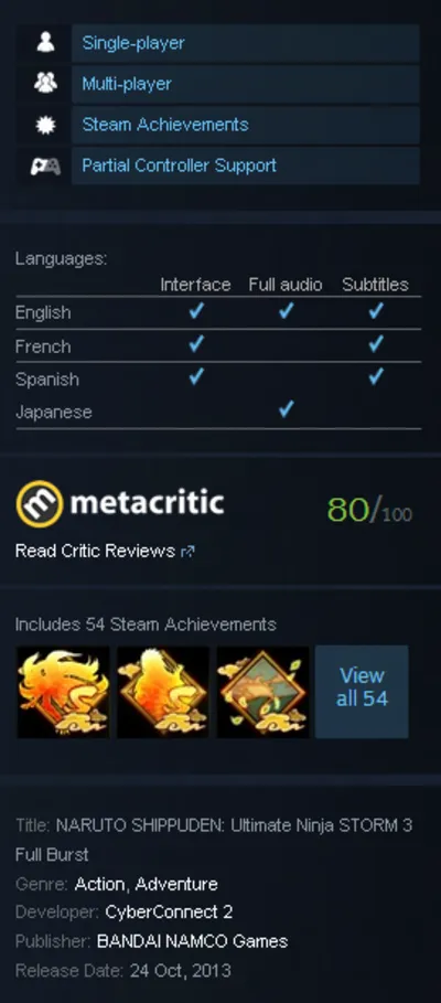 NARUTO SHIPPUDEN Ultimate Ninja STORM 3 Steam gift/ROW