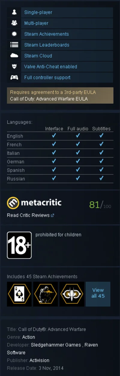 Call of Duty: Advanced Warfare (Steam Gift/ROW)