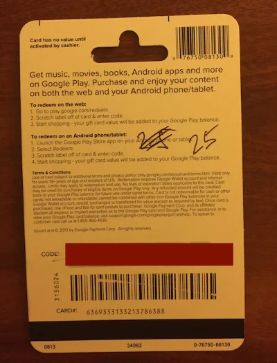 Google Play Gift Card $25 (real photo) + DISCOUNT