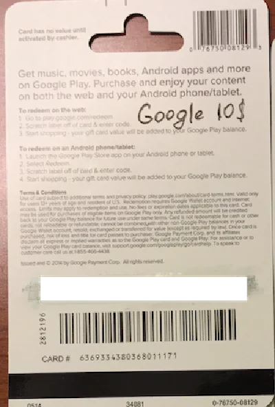 Google Play Gift Card $10 (real photo) + DISCOUNT