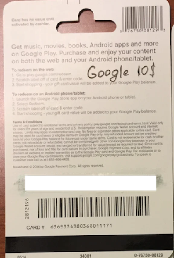 Google Play Gift Card $10 (real photo) + DISCOUNT