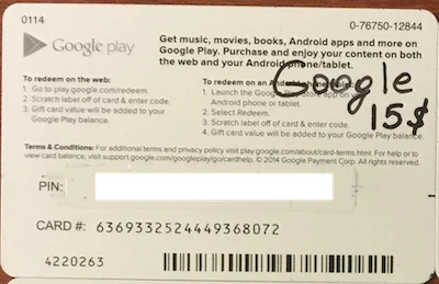 Google Play Gift Card $ 15 (real photo) + DISCOUNT