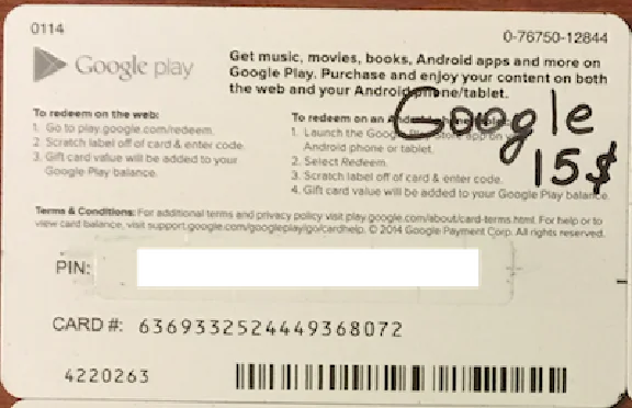 Google Play Gift Card $ 15 (real photo) + DISCOUNT