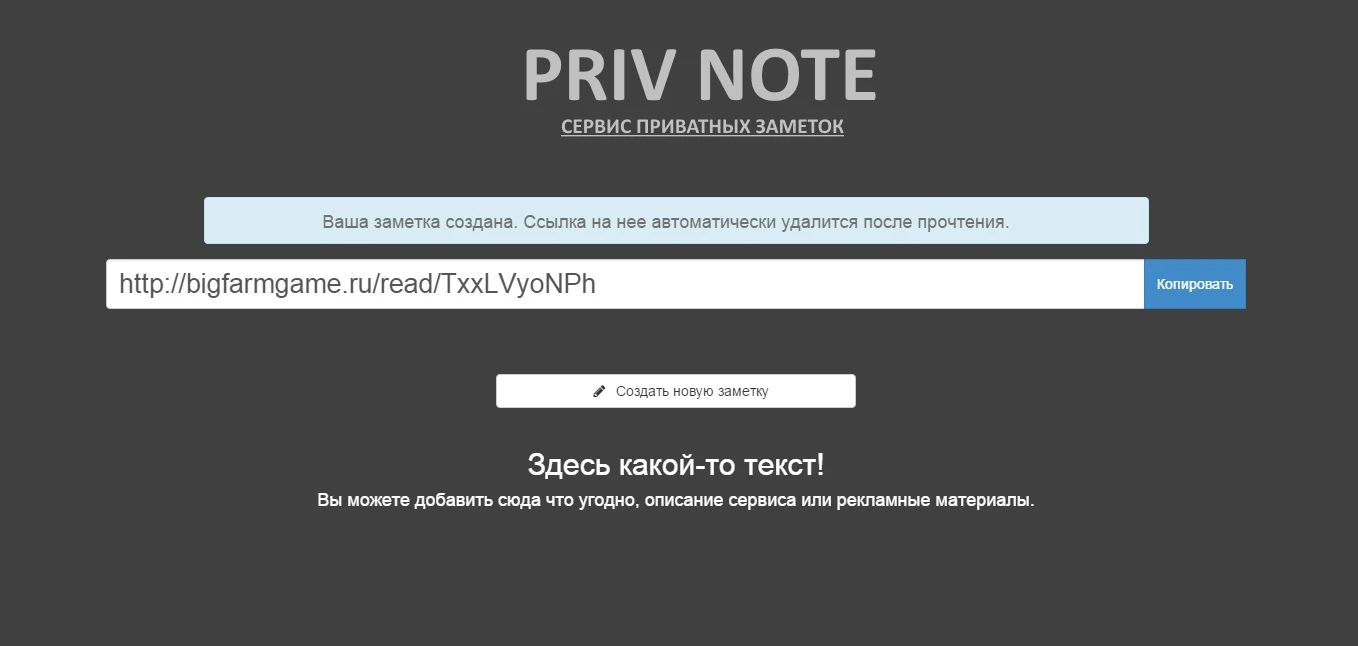 Service of Private Notes PRIVNOTE - Borrow niche in Russia