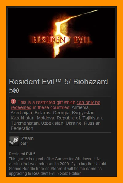 Resident Evil 5 (Steam Gift / RU CIS)