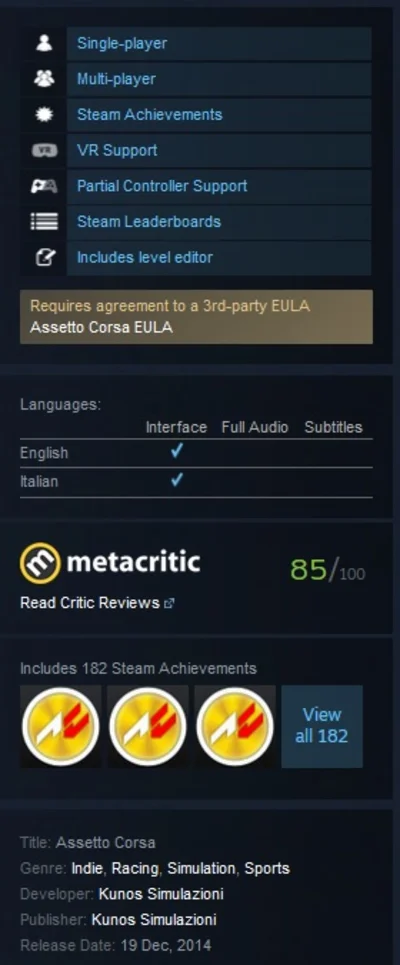 Assetto Corsa (Steam Gift Region Free/ROW)