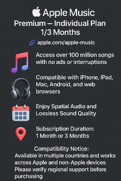 Apple Music Premium - Индивидуальный | 1/3М | Быстрая