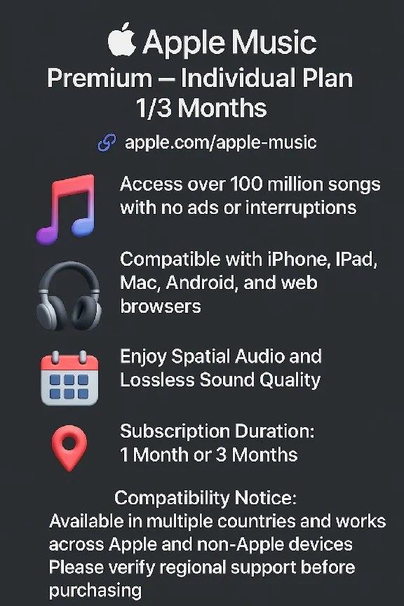 🎧🧩 Apple Music Premium – Individual Plan | 1/3 Months