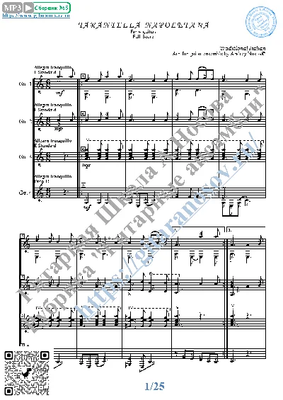 Tarantella Napoletana (Sheet Music for 4 guitars)