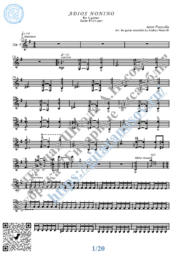 Adios Nonino_Piazzolla (Sheet Music for 6 guitars)