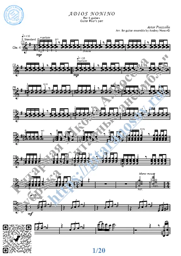 Adios Nonino_Piazzolla (Sheet Music for 6 guitars)