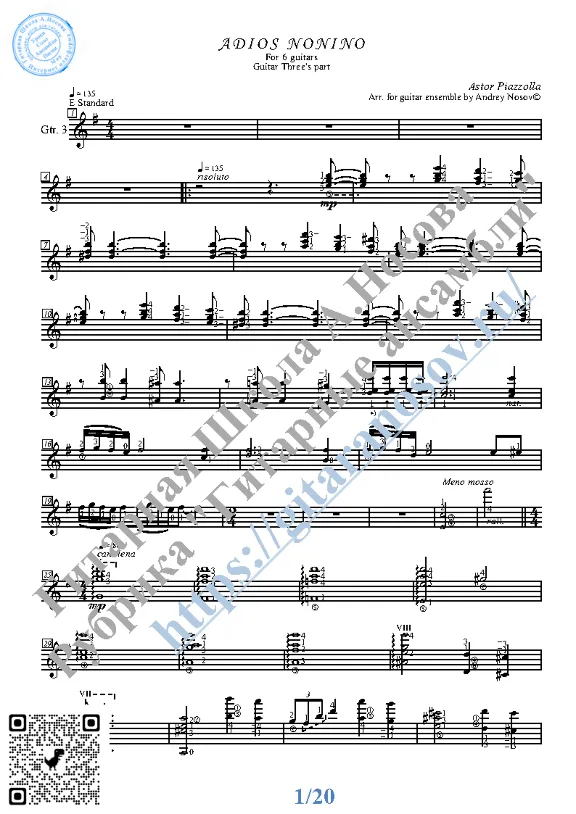 Adios Nonino_Piazzolla (Sheet Music for 6 guitars)