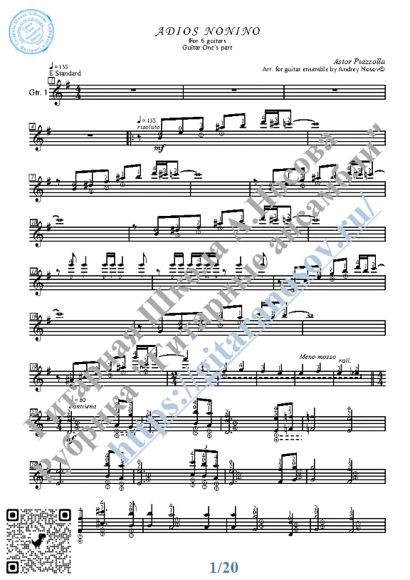 Adios Nonino_Piazzolla (Sheet Music for 6 guitars)