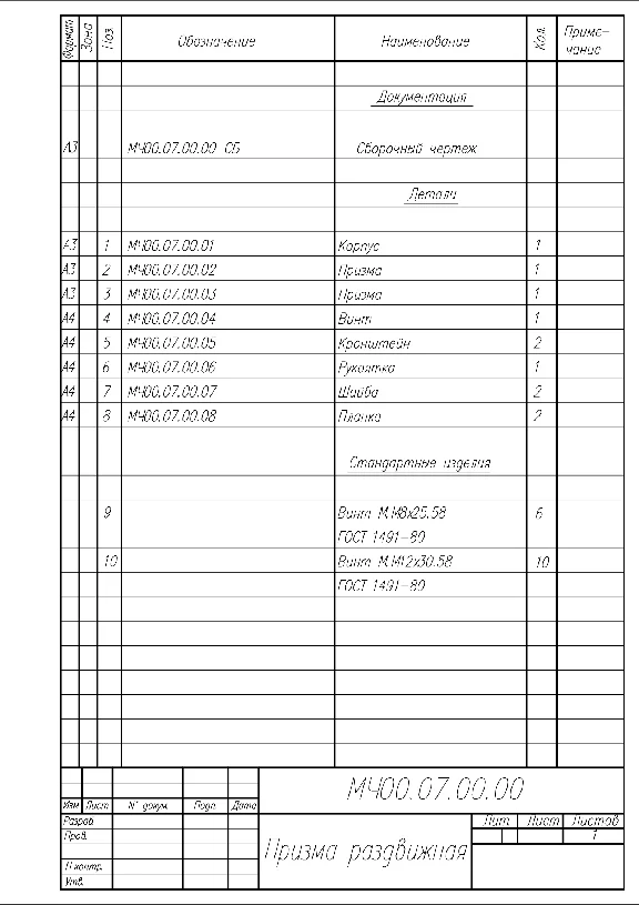 MCh00.07.00.00 sliding prism. Assembly, joint venture,