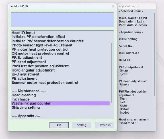 EPSON AdjProg Reset L4150
